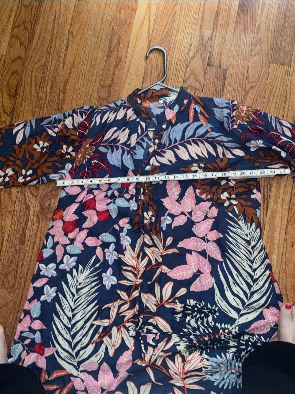 Floral Tropical Tunic Dress Beach Cover Up Navy Pink Long Sleeve Medium - Picture 5 of 6